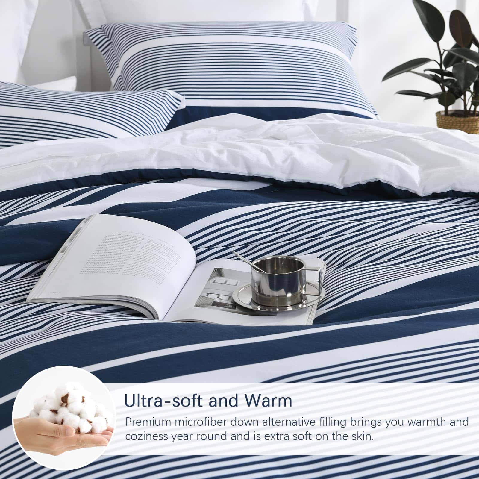 Juego de Funda Nórdica con Rayas Azul Marino Reversible - 3 - Imagen 6