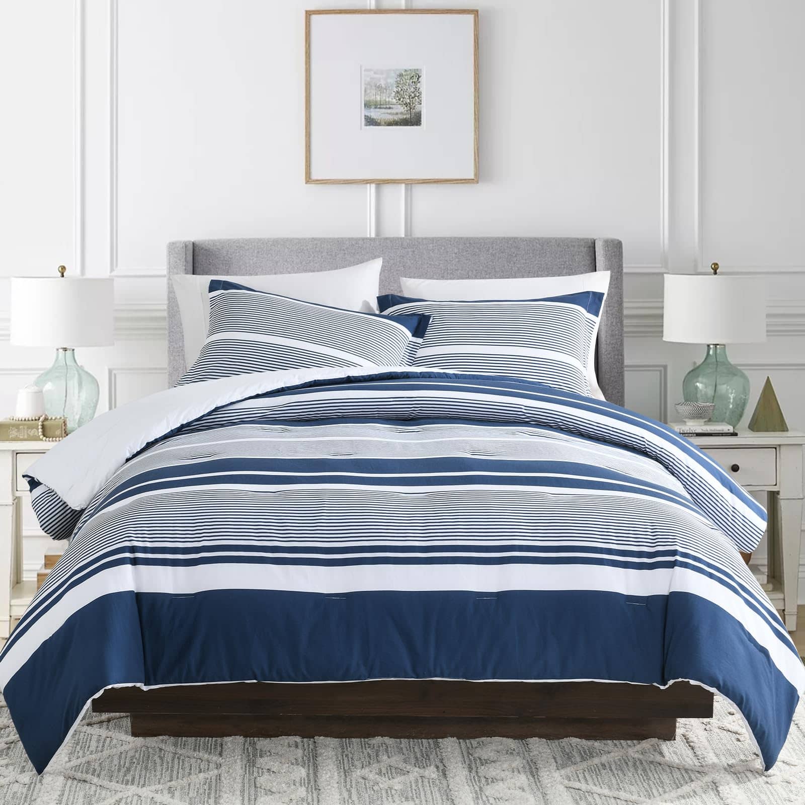 Juego de Funda Nórdica con Rayas Azul Marino Reversible - 3 - Imagen 3