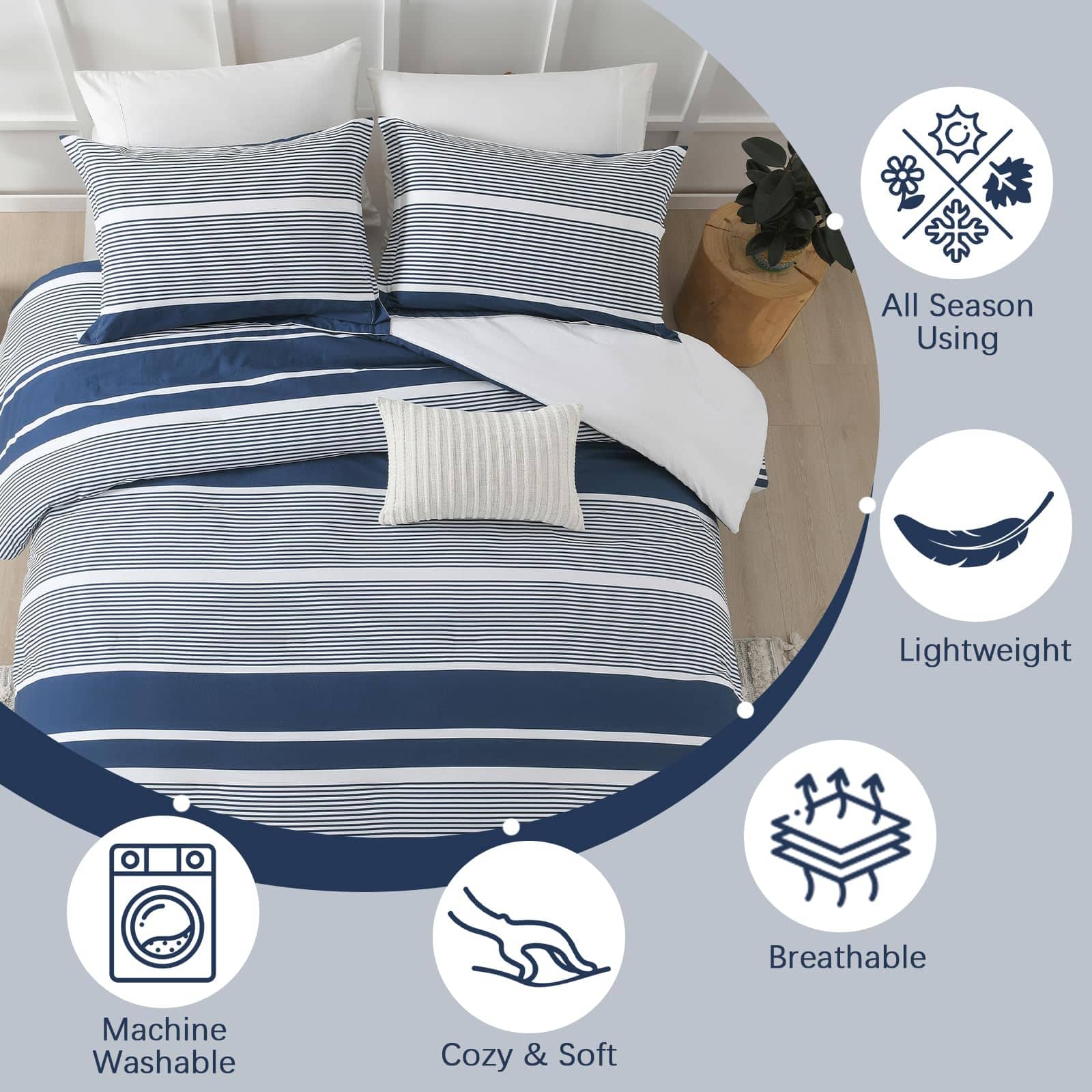 Juego de Funda Nórdica con Rayas Azul Marino Reversible - 3 - Imagen 5