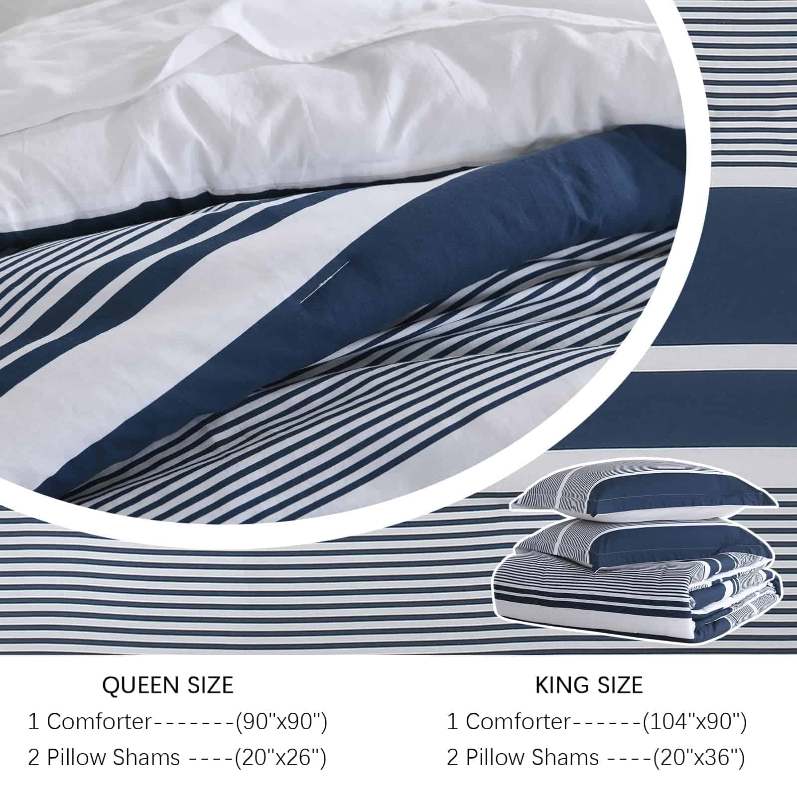 Juego de Funda Nórdica con Rayas Azul Marino Reversible - 3 - Imagen 9