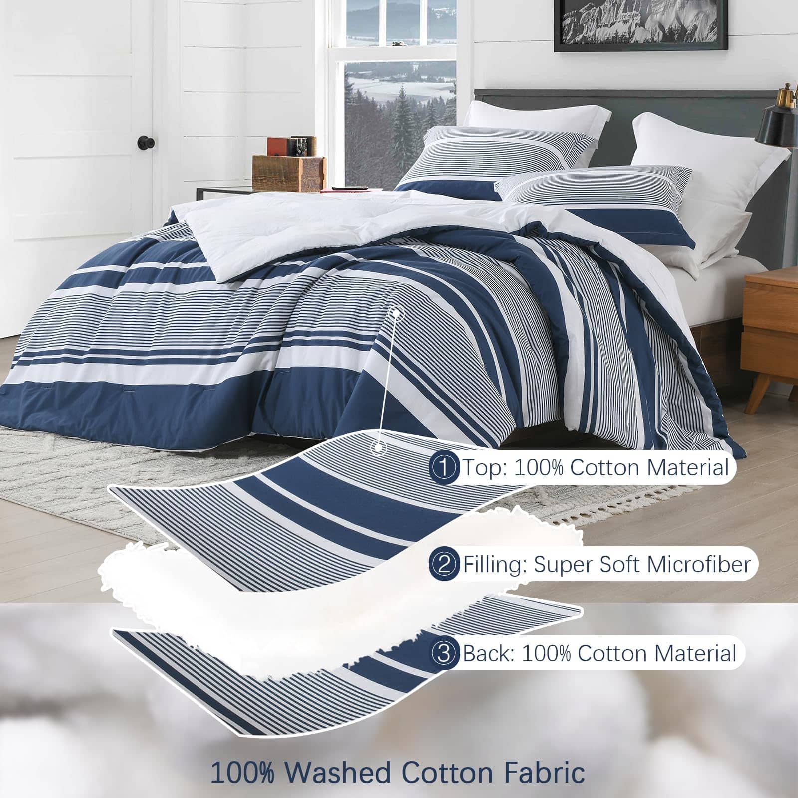 Juego de Funda Nórdica con Rayas Azul Marino Reversible - 3 - Imagen 7