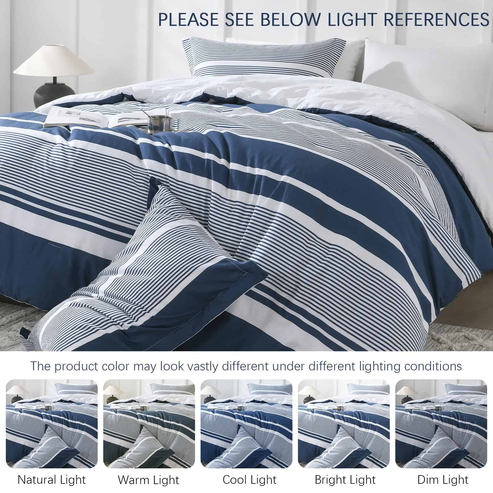 Juego de Funda Nórdica con Rayas Azul Marino Reversible - 3 - Imagen 8