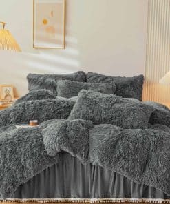 Juego de Funda Nórdica de Piel Sintética Esponjosa Gris