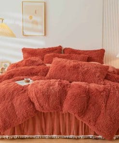 Juego de funda nórdica de felpa de piel sintética naranja