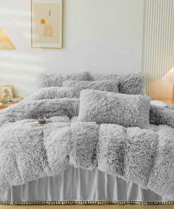 Juego de Cubrecama Gris Fluffy ERLOXO Queen - Juego de Ropa