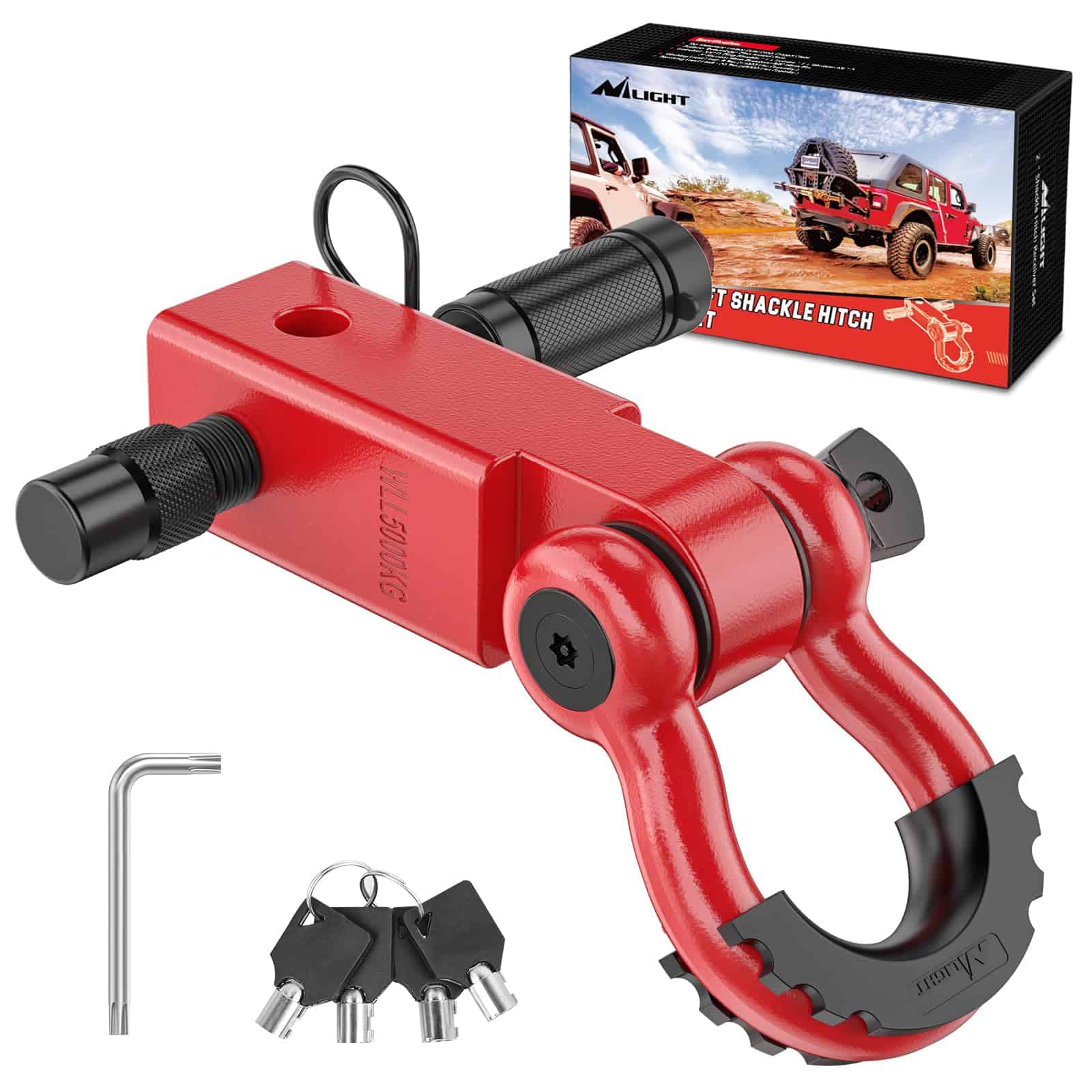 Nilight Anti-Theft Shackle Hitch Receiver 2 -Rojo