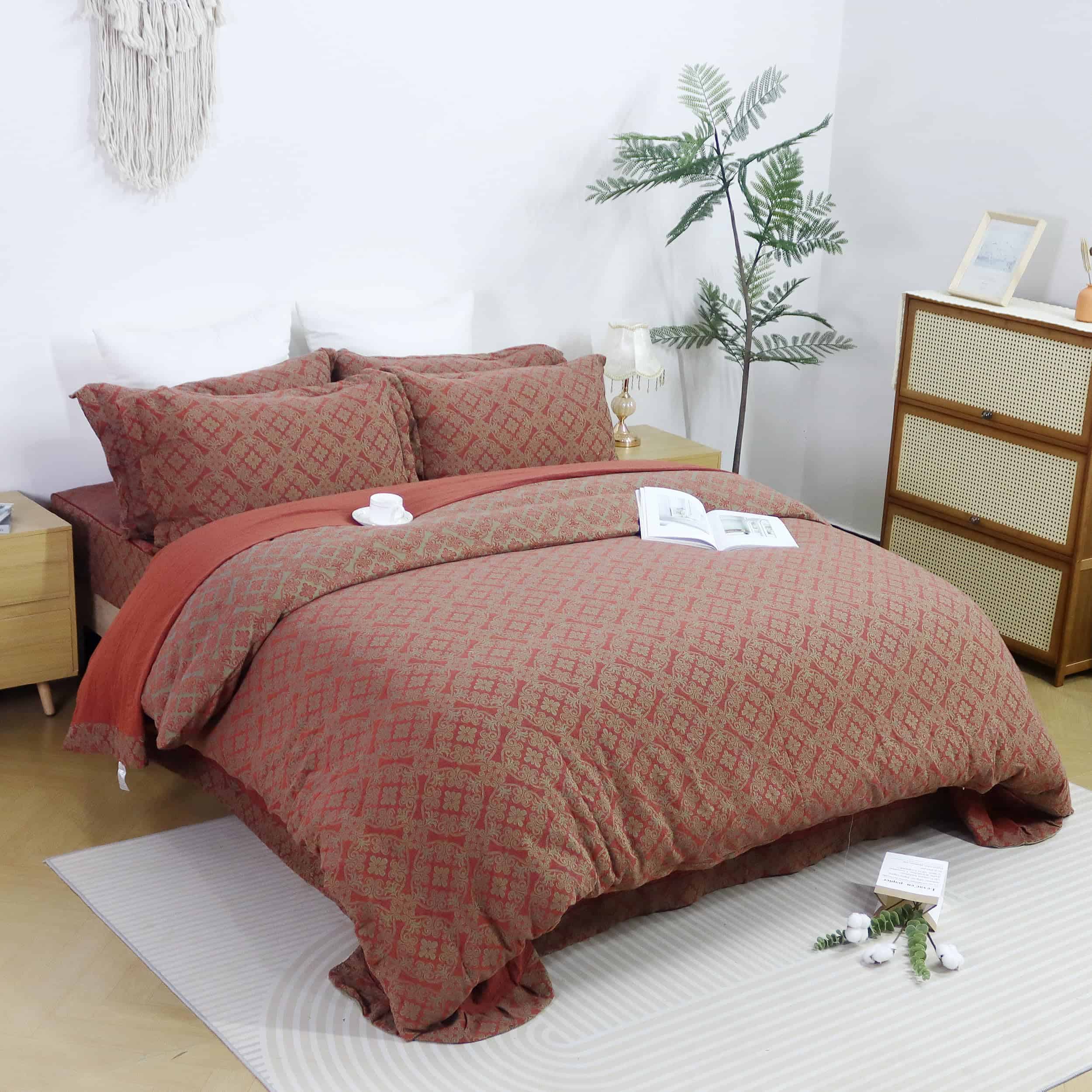Juego de Funda de Edredón Vintage Clásico en Rojo, Tamaño