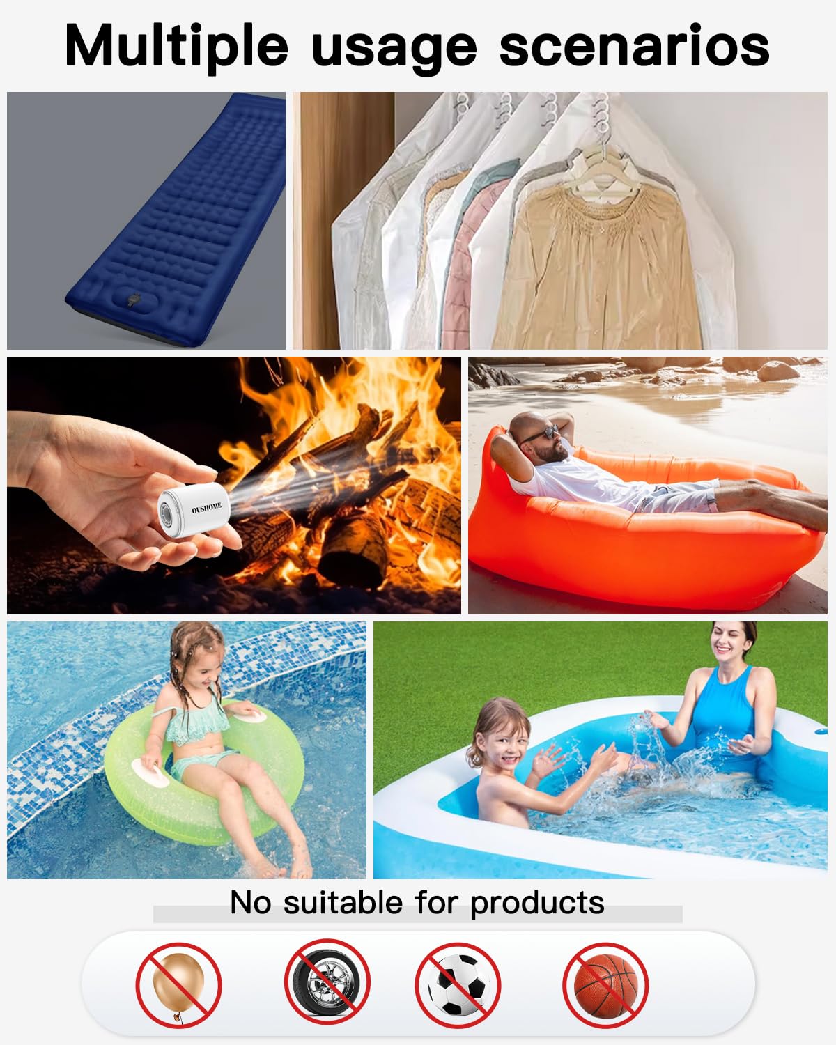 Bomba de Aire Portátil Oushome para Inflables, Mini Bomba - Imagen 7