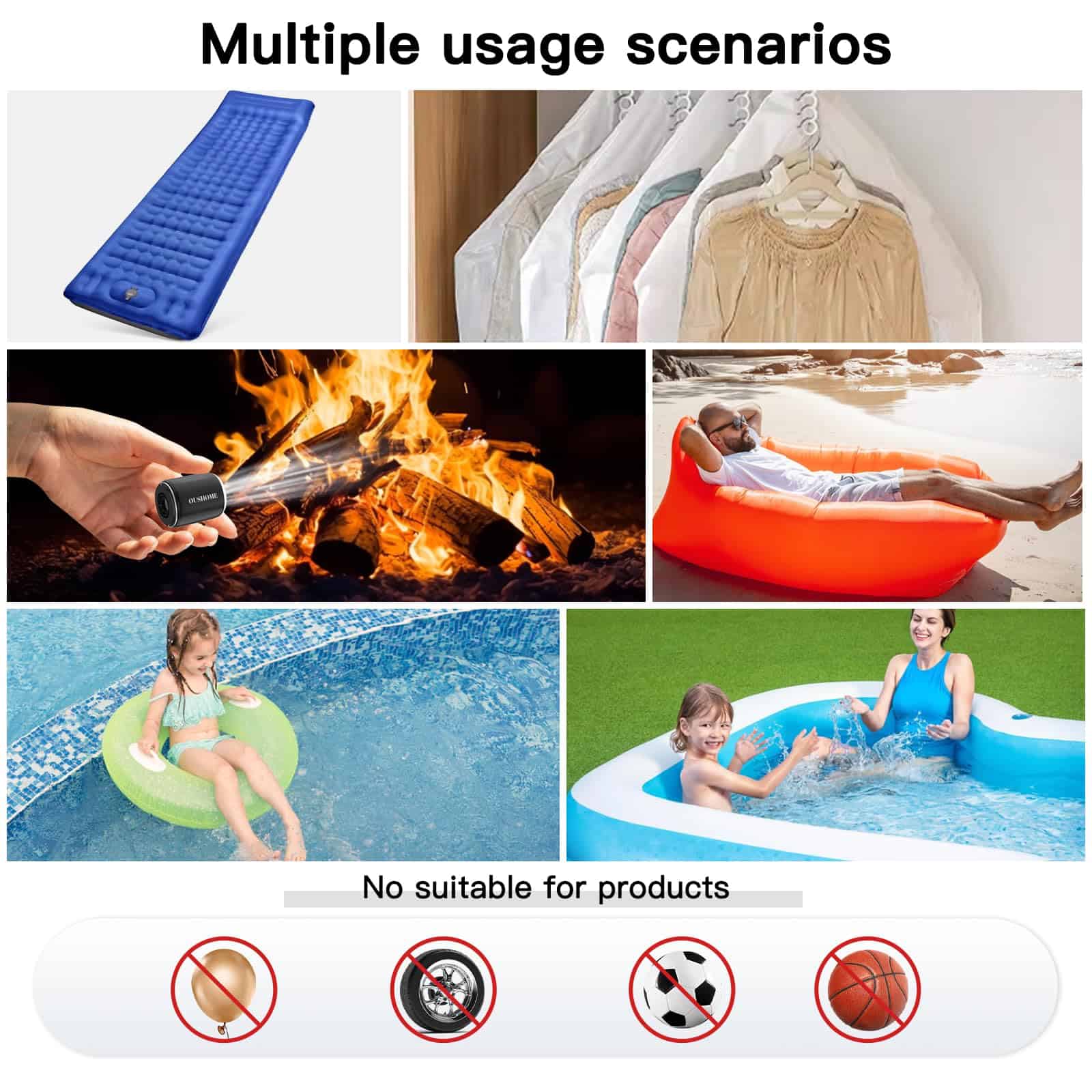 Bomba de Aire Portátil Oushome para Inflables, Bomba de - Imagen 7