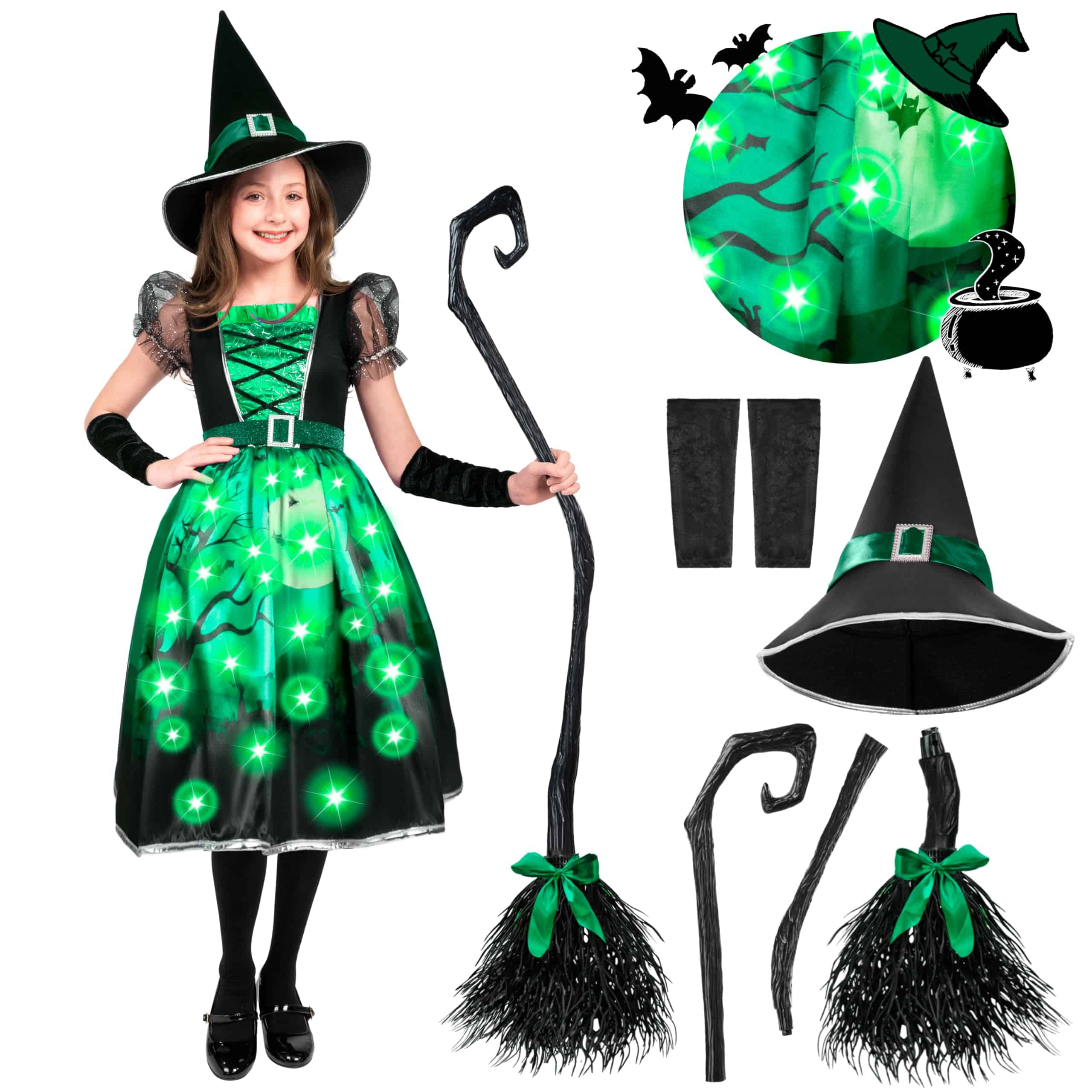 Disfraz de Bruja para Niñas Spooktacular -Verde