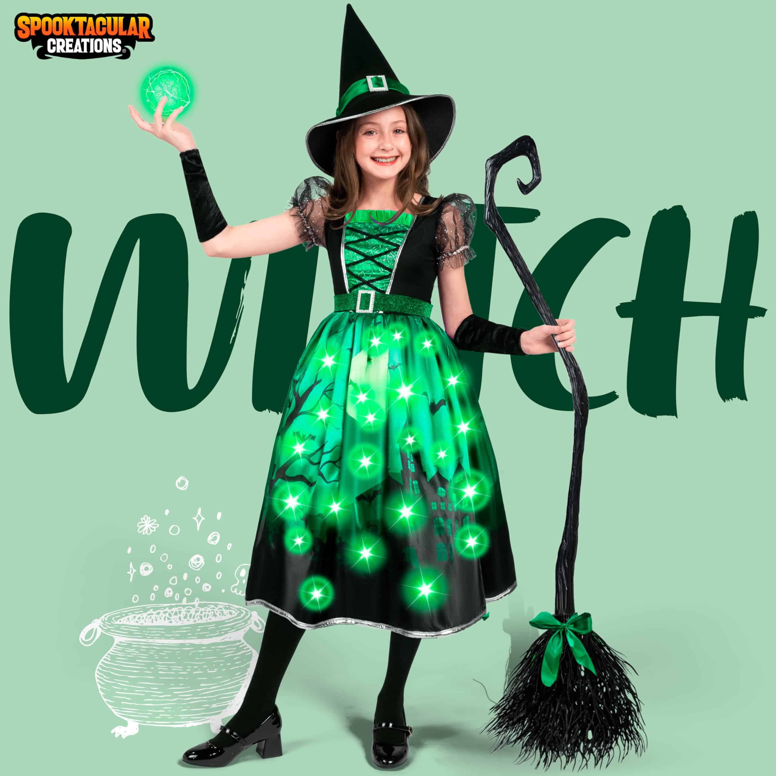 Disfraz de Bruja para Niñas Spooktacular -Verde - Imagen 3