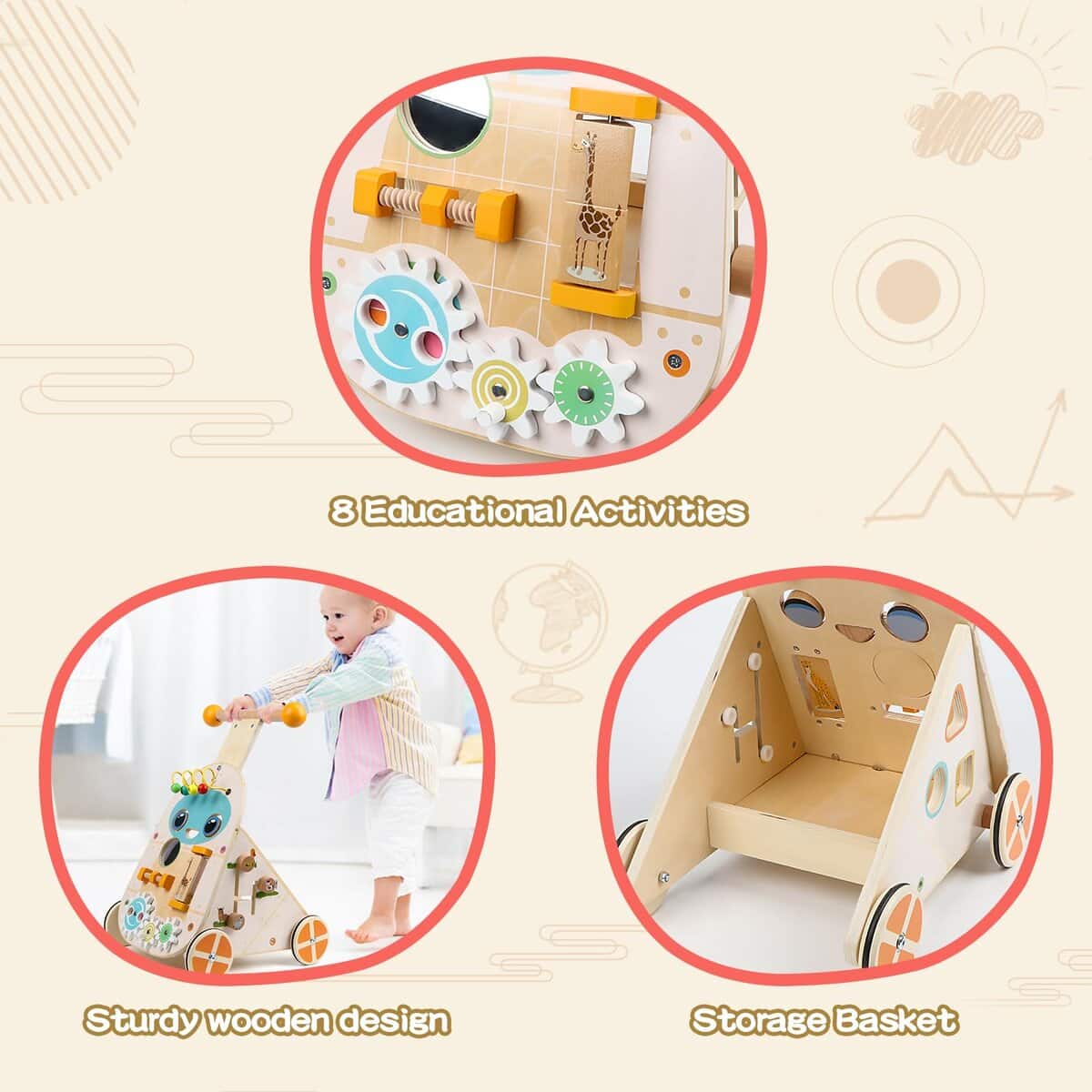 Canuan Andador de Madera para Bebés, Andador de Actividades - Imagen 4