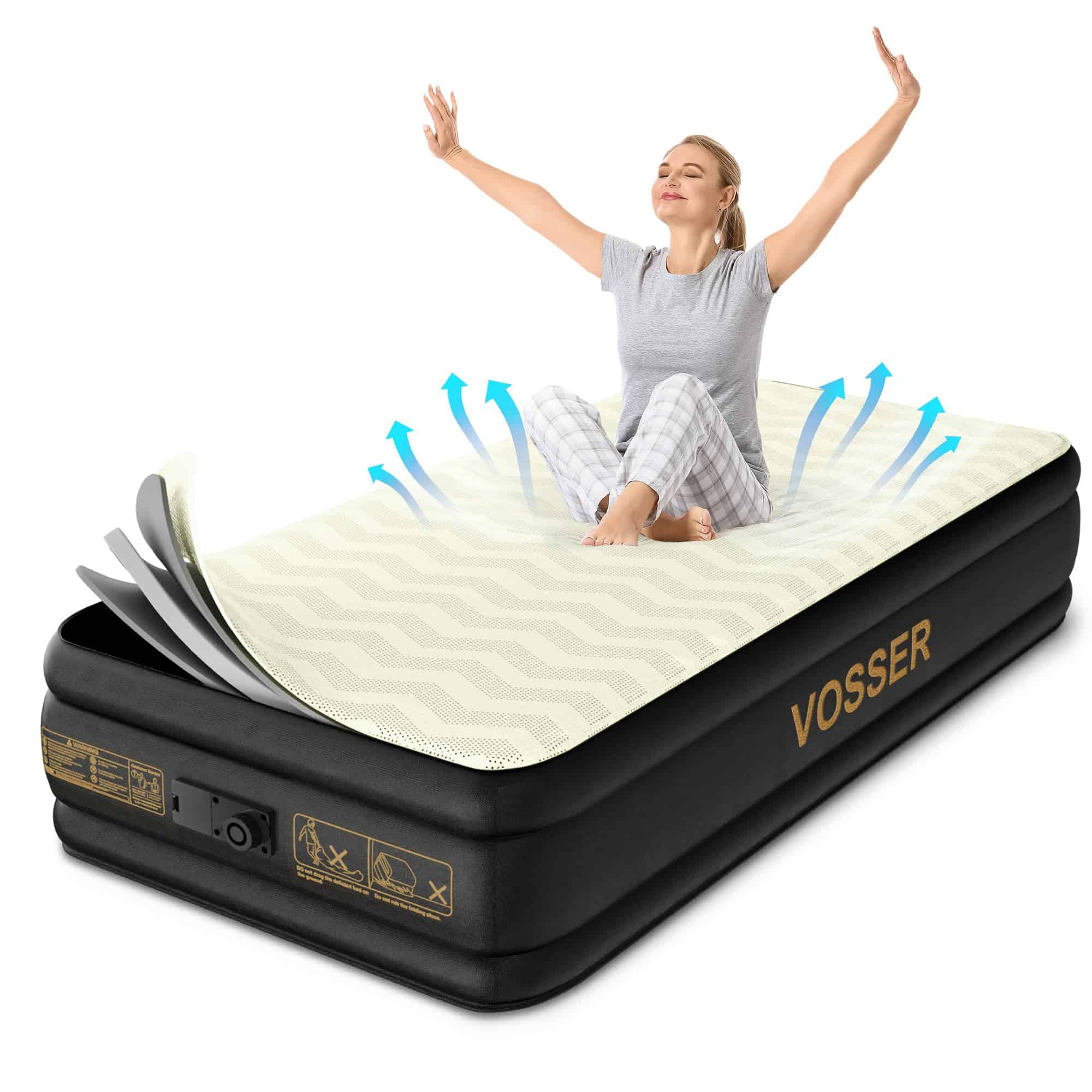 Colchón de Aire Gemelo VOSSER con Bomba Integrada, Topper