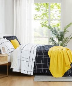 Juego de Cubierta de Edredón Reversible Blanco y Negro 5