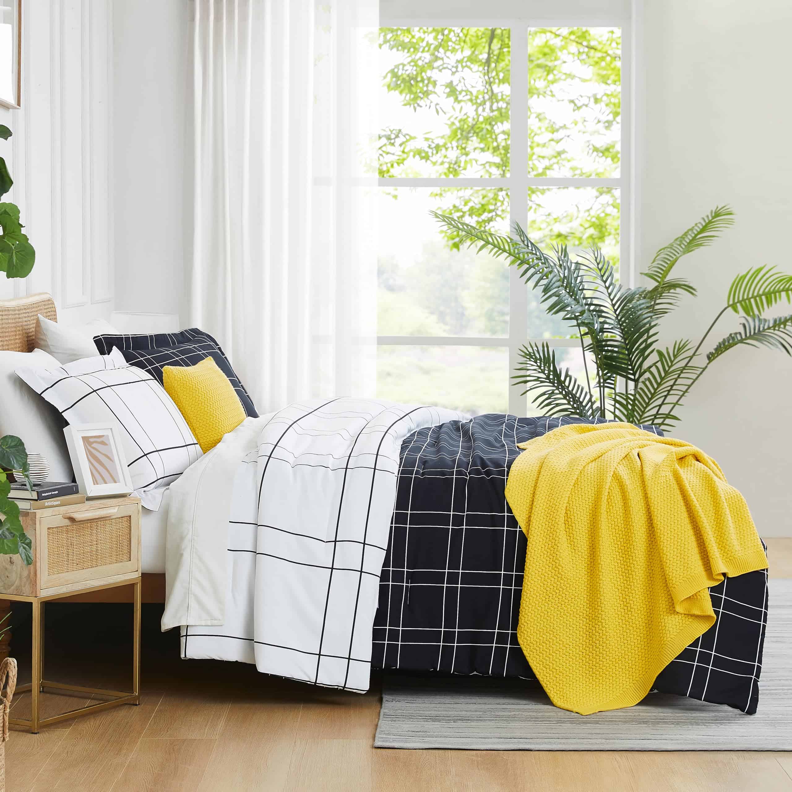 Juego de Cubierta de Edredón Reversible Blanco y Negro 5