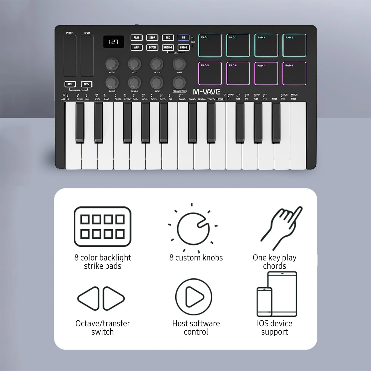 Controlador de teclado MIDI USB M-VAVE de 25 teclas con 8 - Imagen 8
