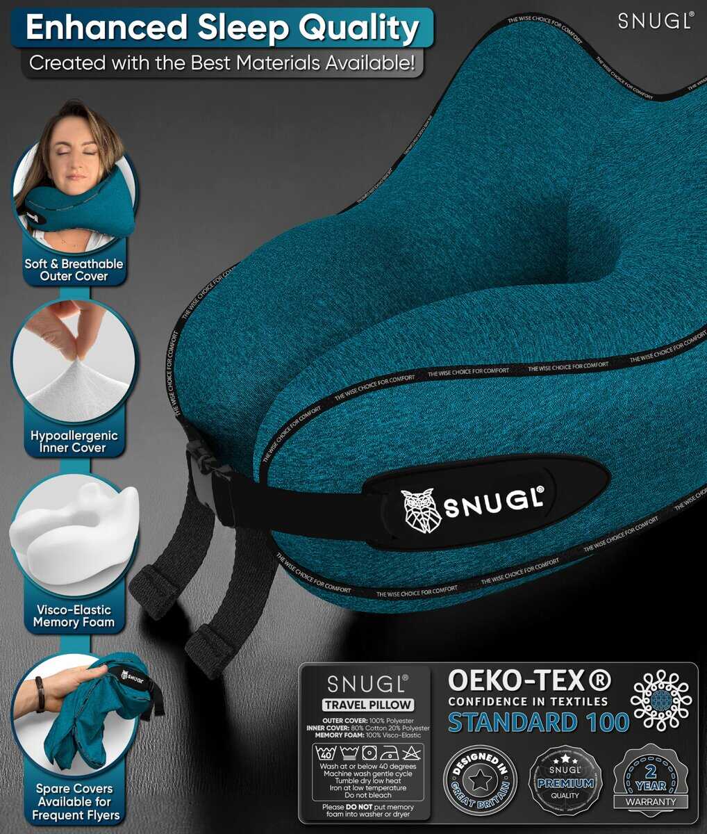 Almohada de viaje para cuello SNUGL - Almohada -Turquesa - Imagen 8