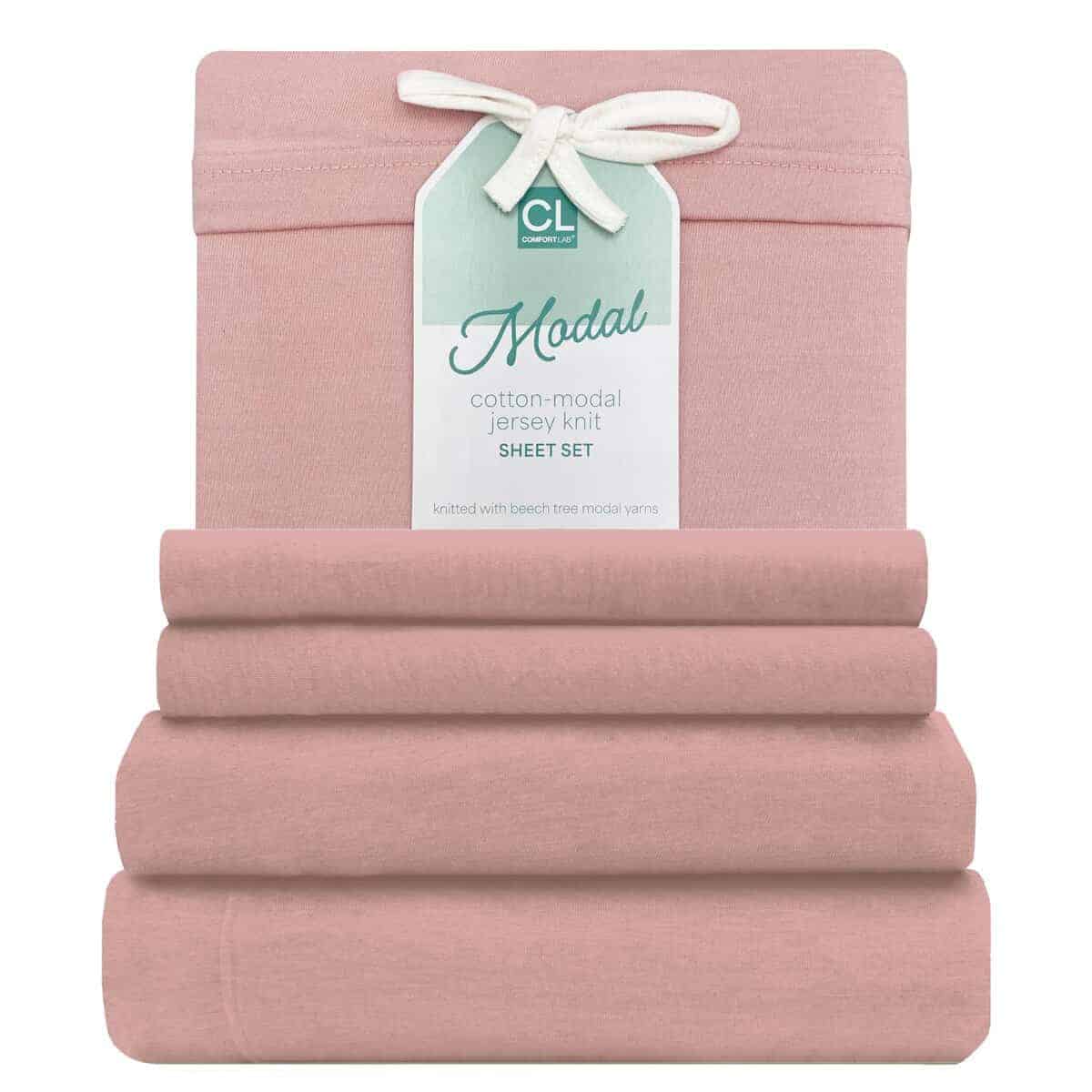 Juego de sábanas de punto de jersey modal -Rosa