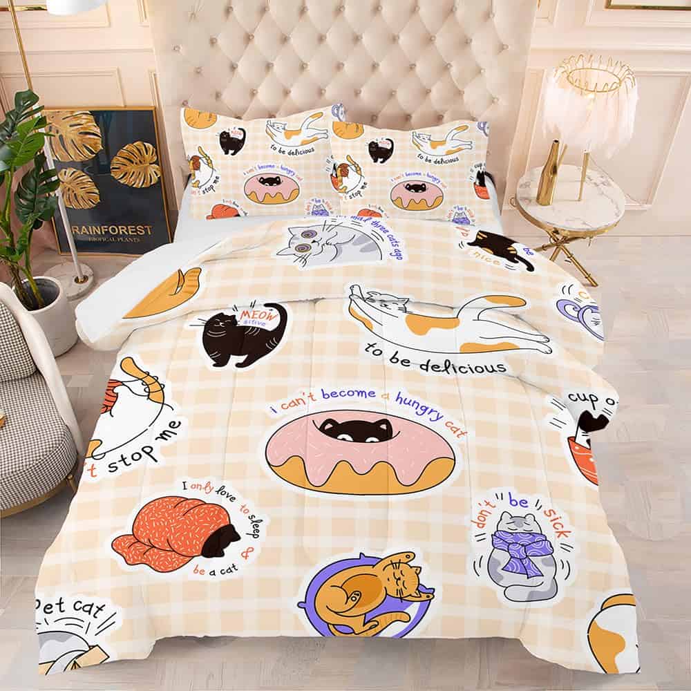 Edredón estampado en 3D para niños con gatos de dibujos
