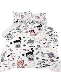 Juego de cama Suncloris 3D Cartoon Kawaii Cat Meow para