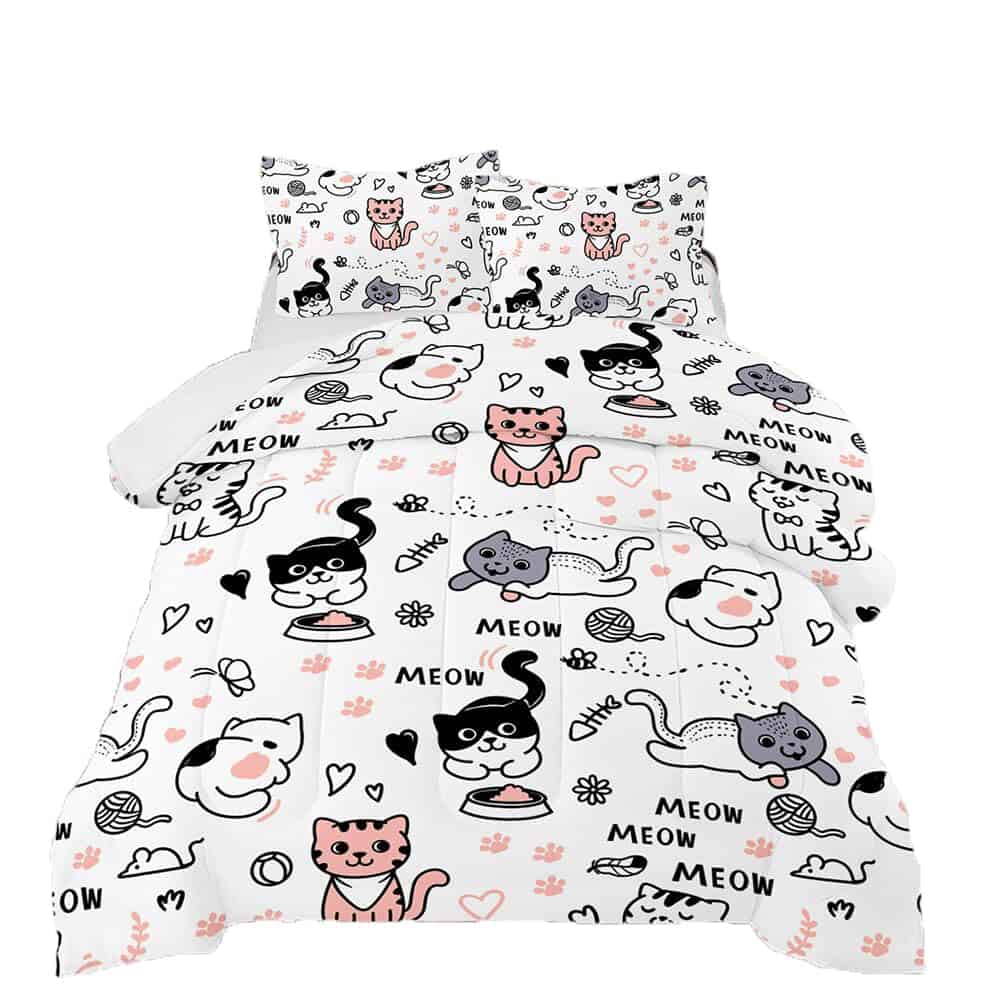 Juego de cama Suncloris 3D Cartoon Kawaii Cat Meow para