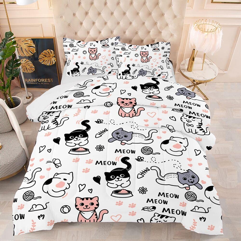 Juego de cama Suncloris 3D Cartoon Kawaii Cat Meow para - Imagen 3