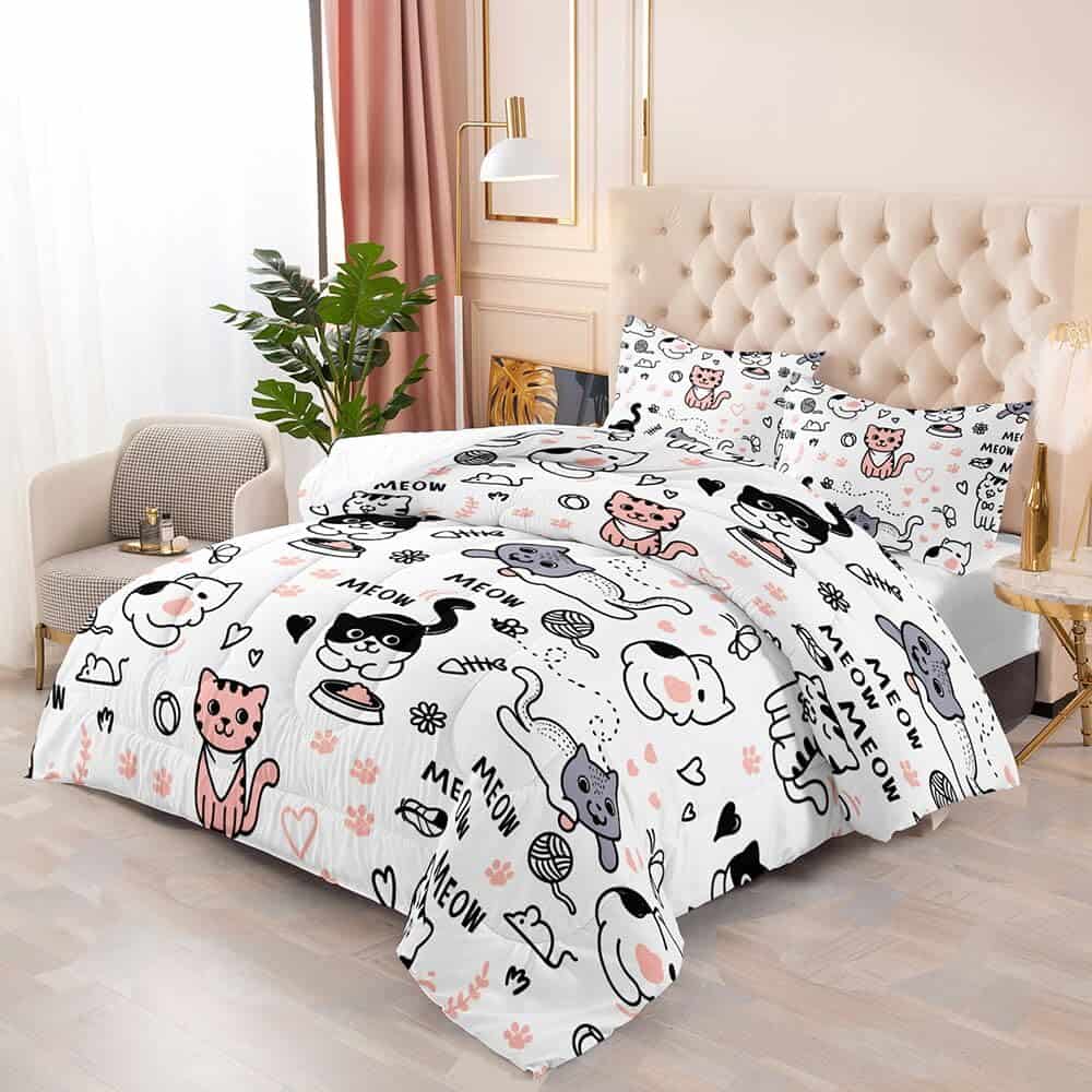 Juego de cama Suncloris 3D Cartoon Kawaii Cat Meow para - Imagen 4