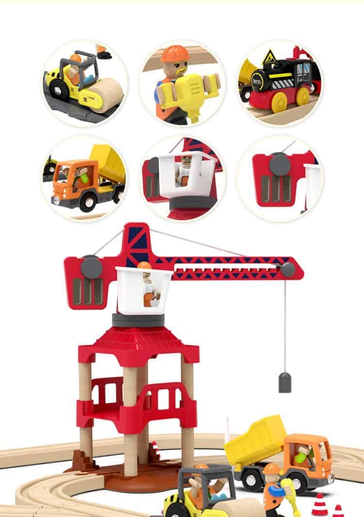 Set de Tren de Paso a Nivel y Grúa Mykafort 58 Piezas Juego - Imagen 4