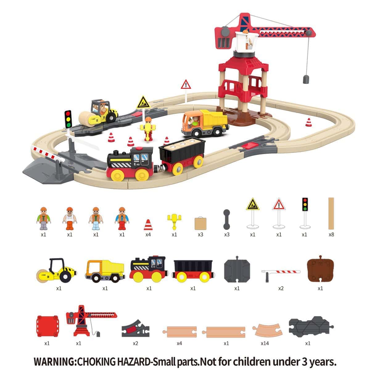 Set de Tren de Paso a Nivel y Grúa Mykafort 58 Piezas Juego - Imagen 6