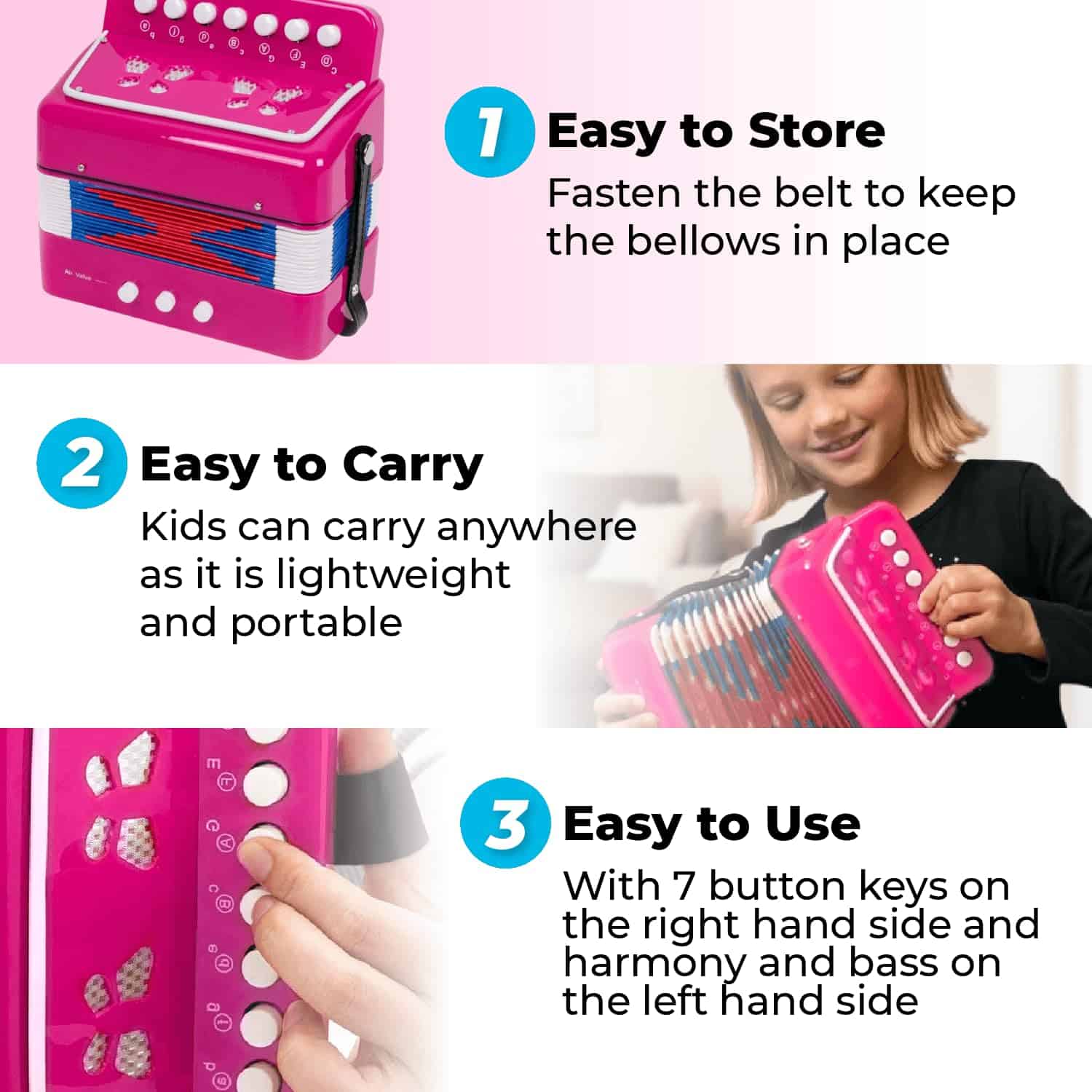 Acordeón de Juguete para Niños con 7 Teclas Vocales. - Imagen 5
