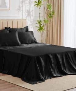 Juego de sábanas de satén CozyLux tamaño -Negro