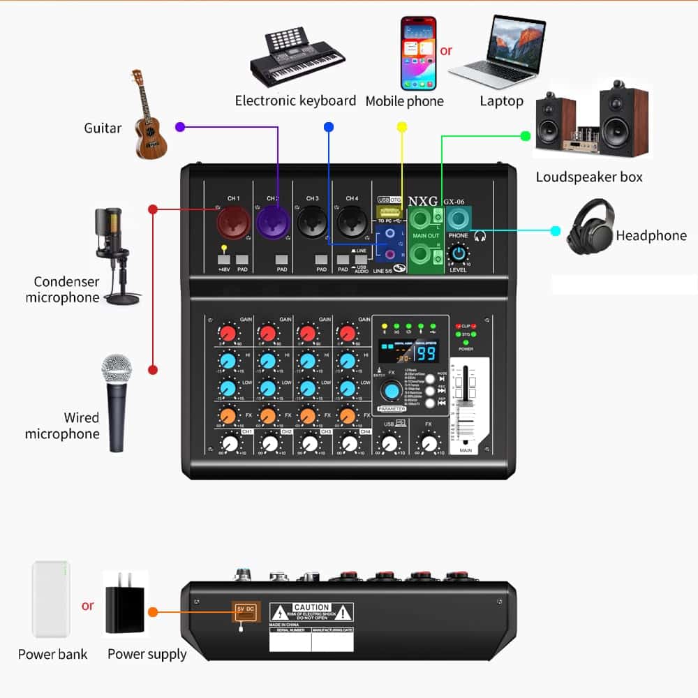 Yamnweo GX-06 Mezclador de Audio Portátil de 6 Canales en - Imagen 4