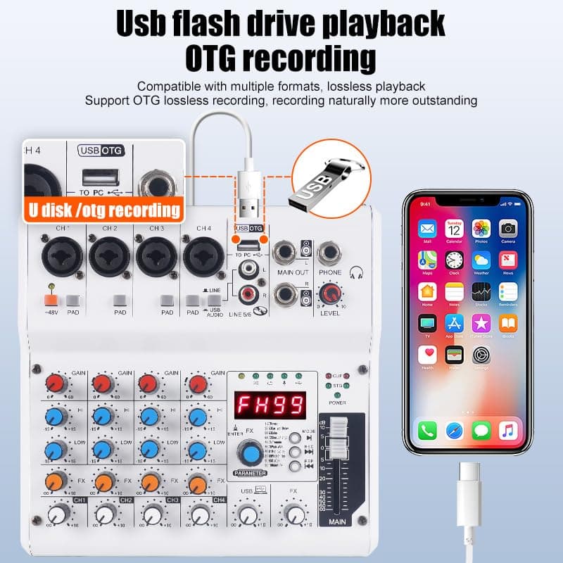 Yamnweo GX-06 Mezclador de Audio Portátil de 6 Canales - Imagen 4