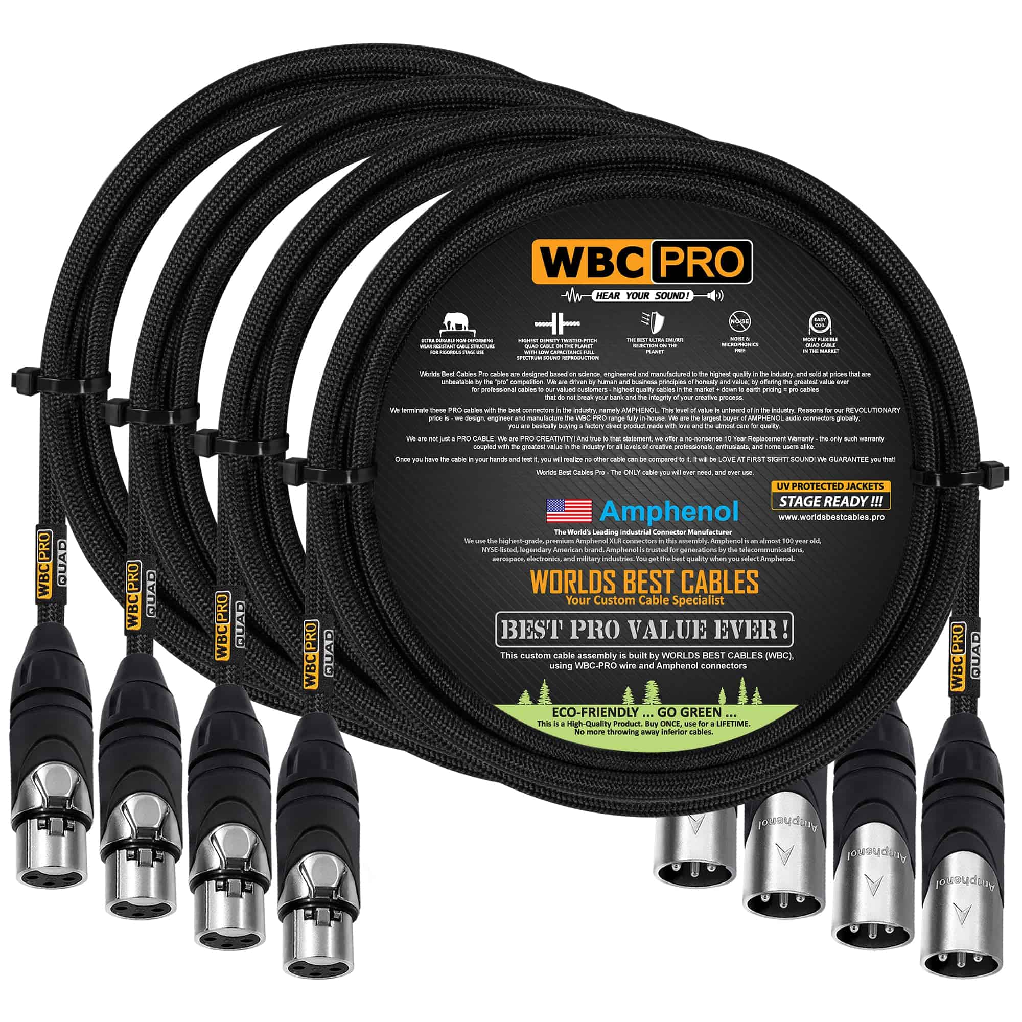 4 Unidades - 5 Pies - Cable WBC-PRO-Quad Ultra-Silencioso