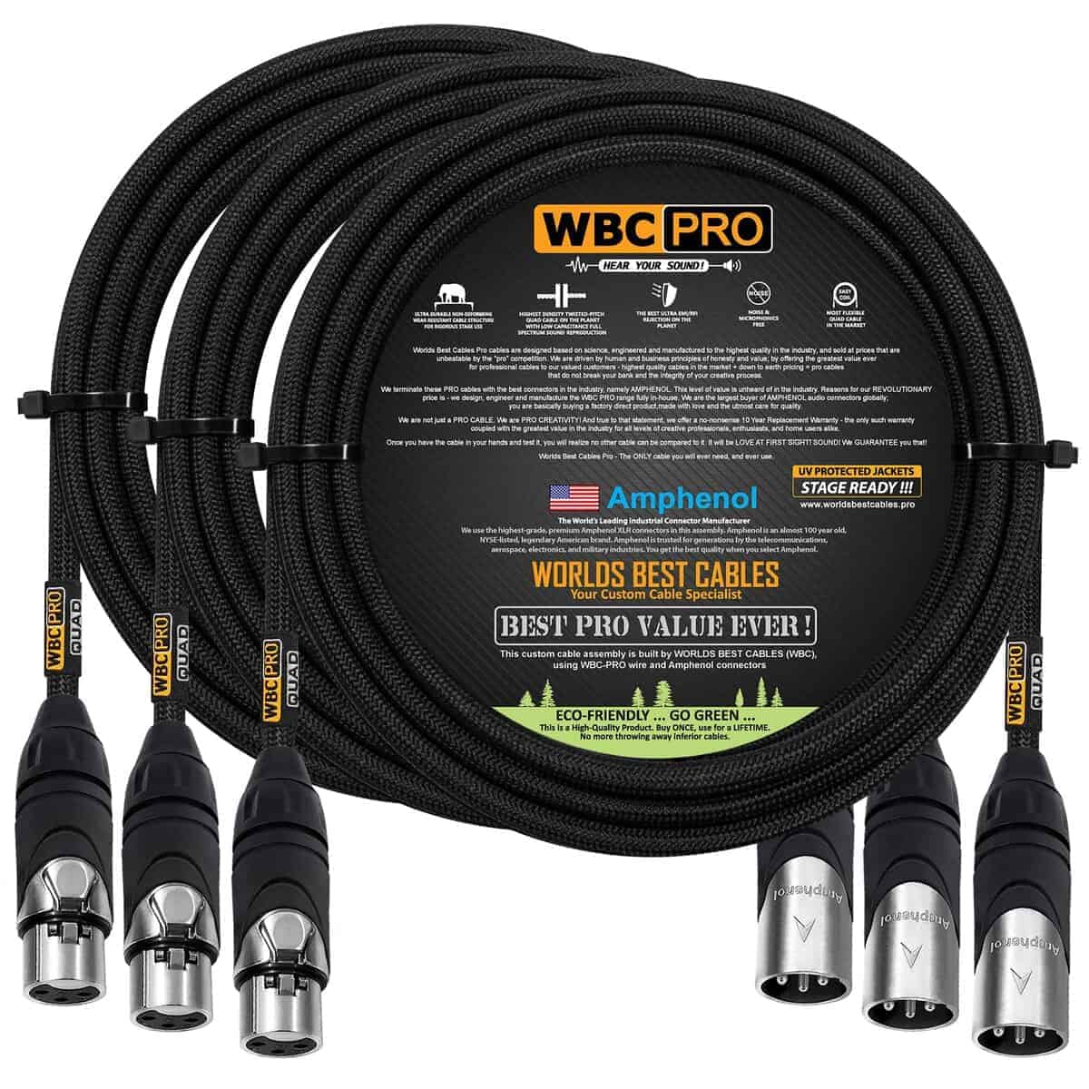 3 Unidades - 15 Pies - Cable WBC-PRO-Quad Ultra-Silencioso