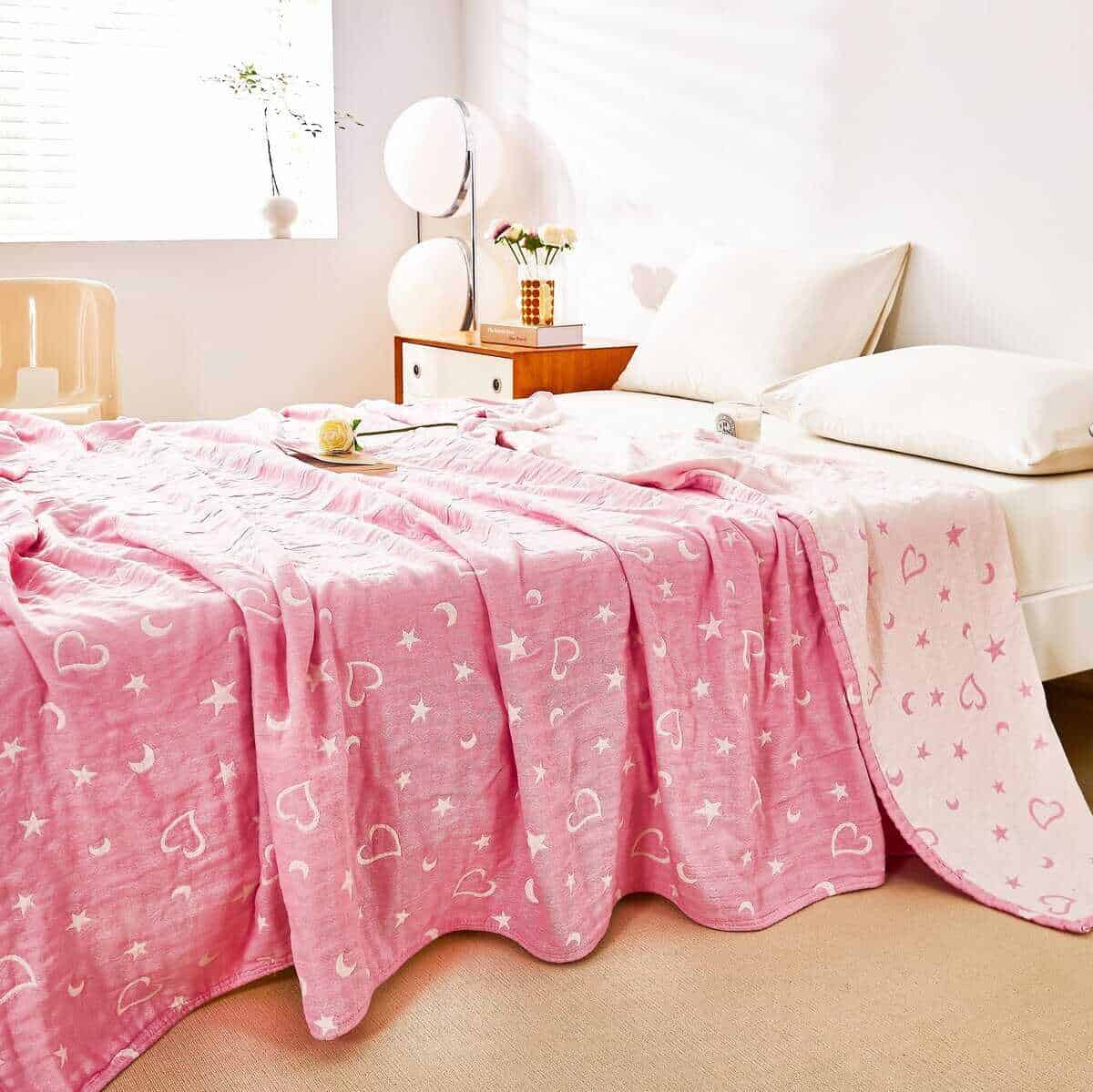 MEJU Love Star Moon Pink Heart Manta Decorativa de Todas - Imagen 6