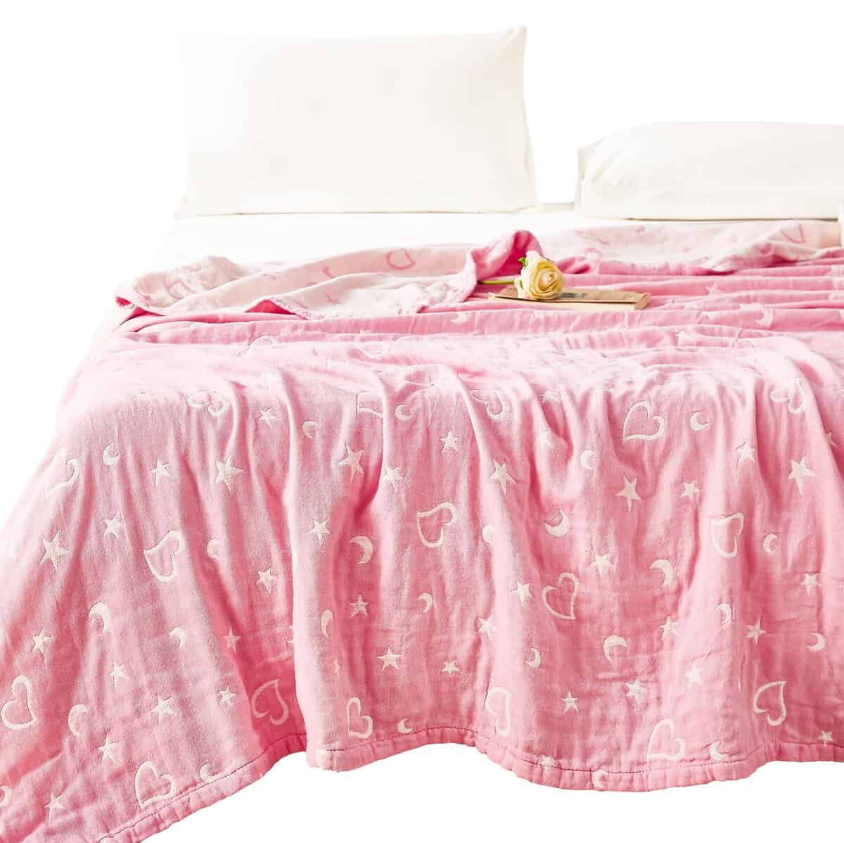 MEJU Love Star Moon Pink Heart Manta Decorativa de Todas