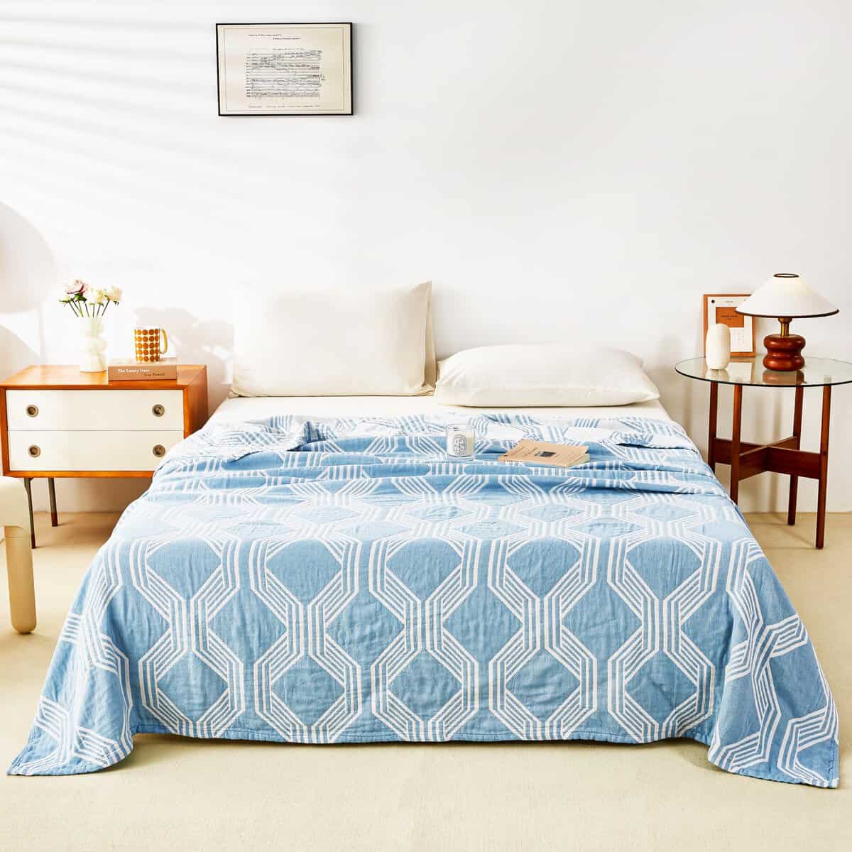 MEJU Modern Blue Stripe Geometric Checks Muslin Manta de - Imagen 3
