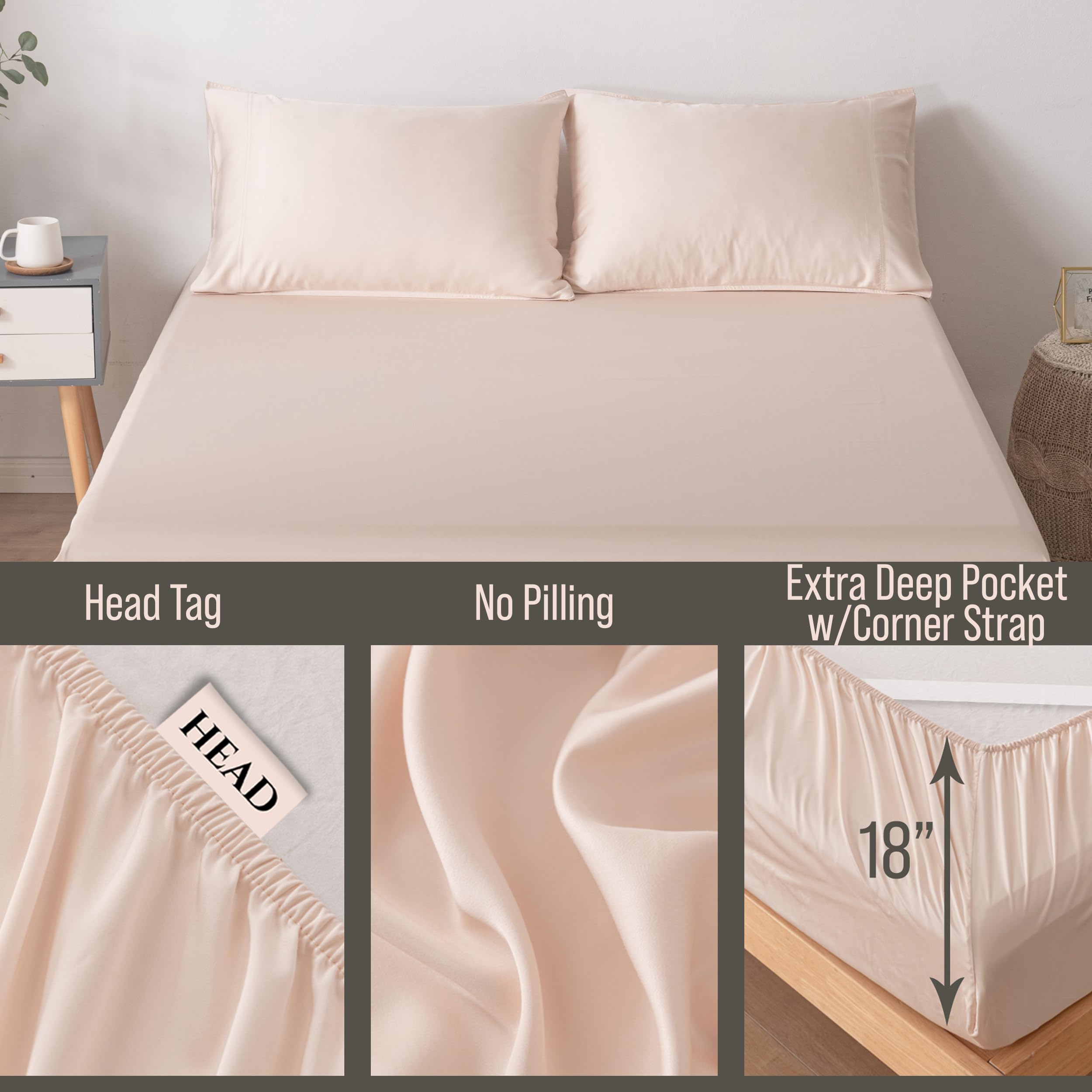 Bella Coterie Luxury Bamboo King Size Fitted Sheet | 100% - Imagen 4