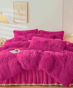 Juego de Funda nórdica de Felpa Esponjosa de Color Rosa
