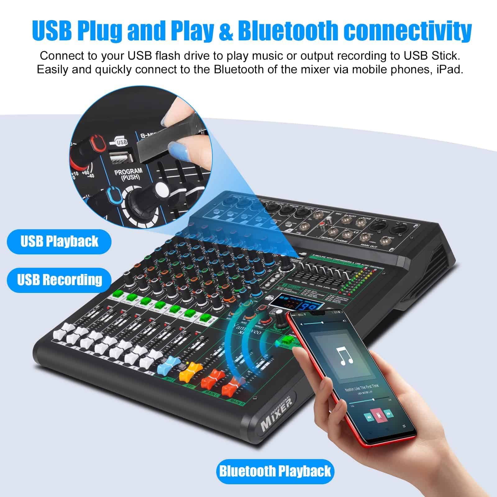 Mezcladora de Audio Profesional Yamnweo XF8 Consola de - Imagen 8