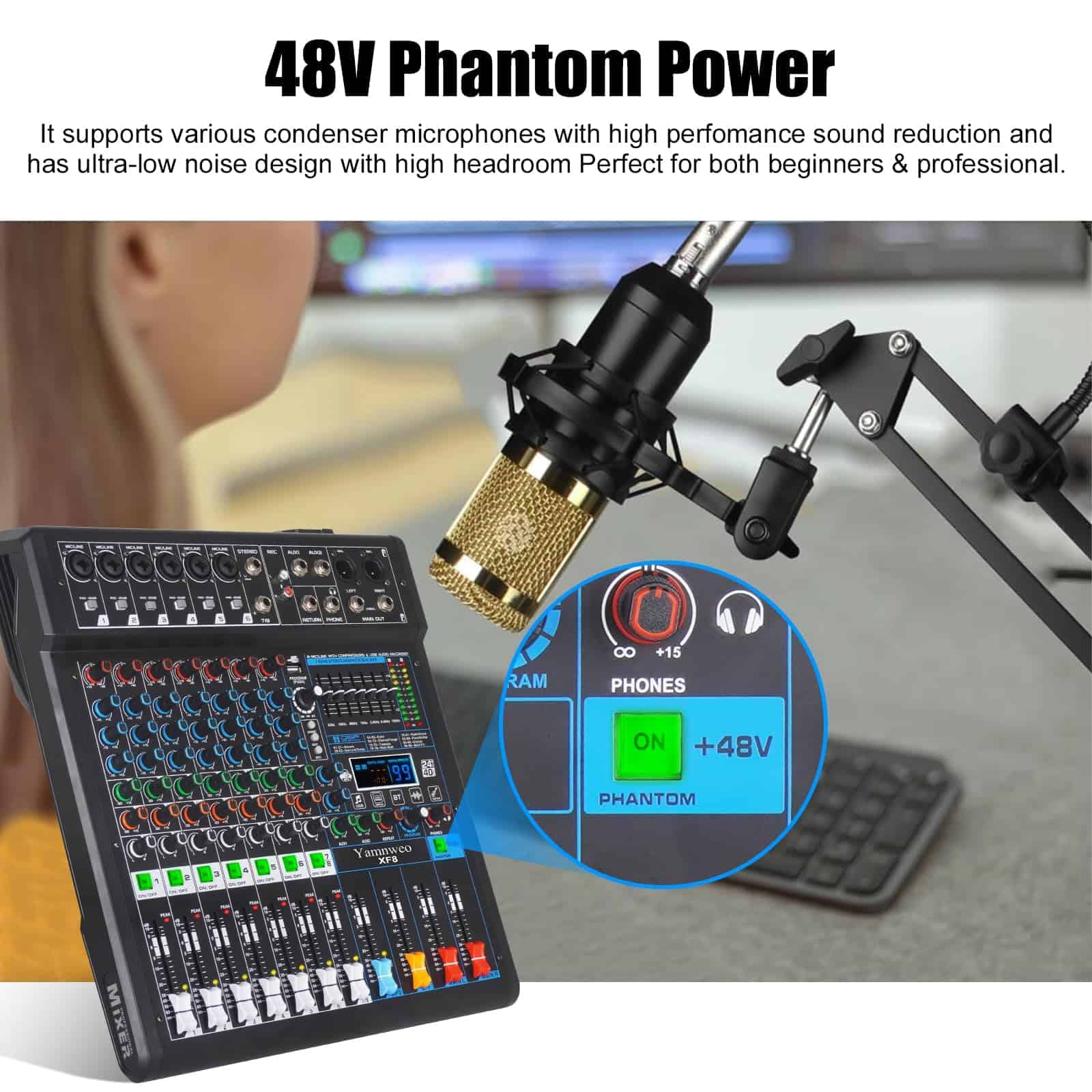 Mezcladora de Audio Profesional Yamnweo XF8 Consola de - Imagen 9