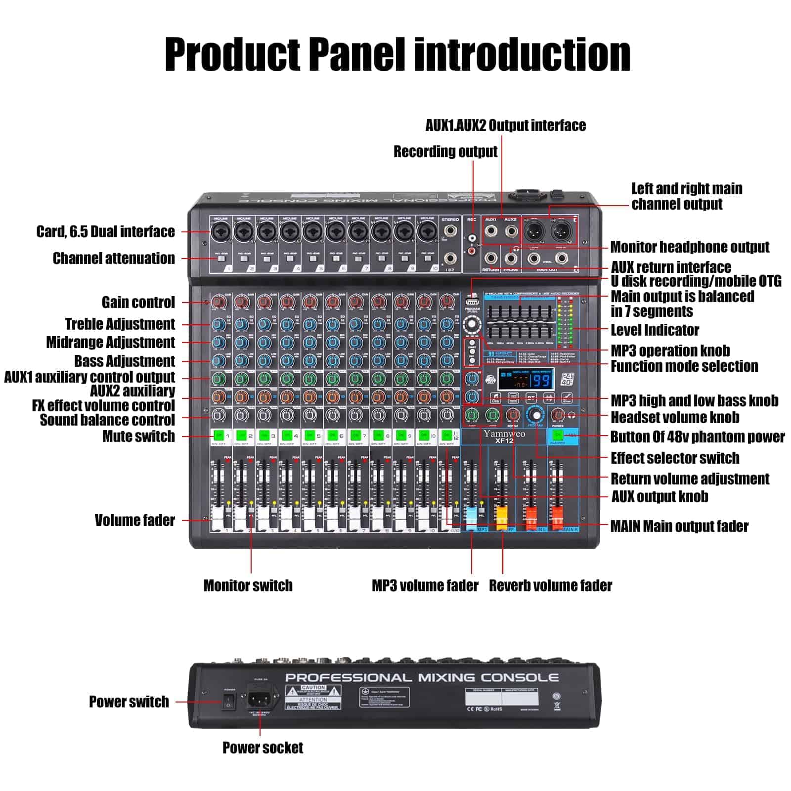 Mezcladora de Audio Profesional Yamnweo XF8 Consola de - Imagen 3
