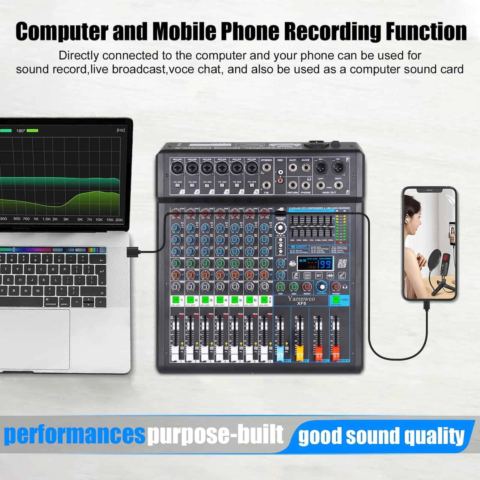 Mezcladora de Audio Profesional Yamnweo XF8 Consola de - Imagen 7