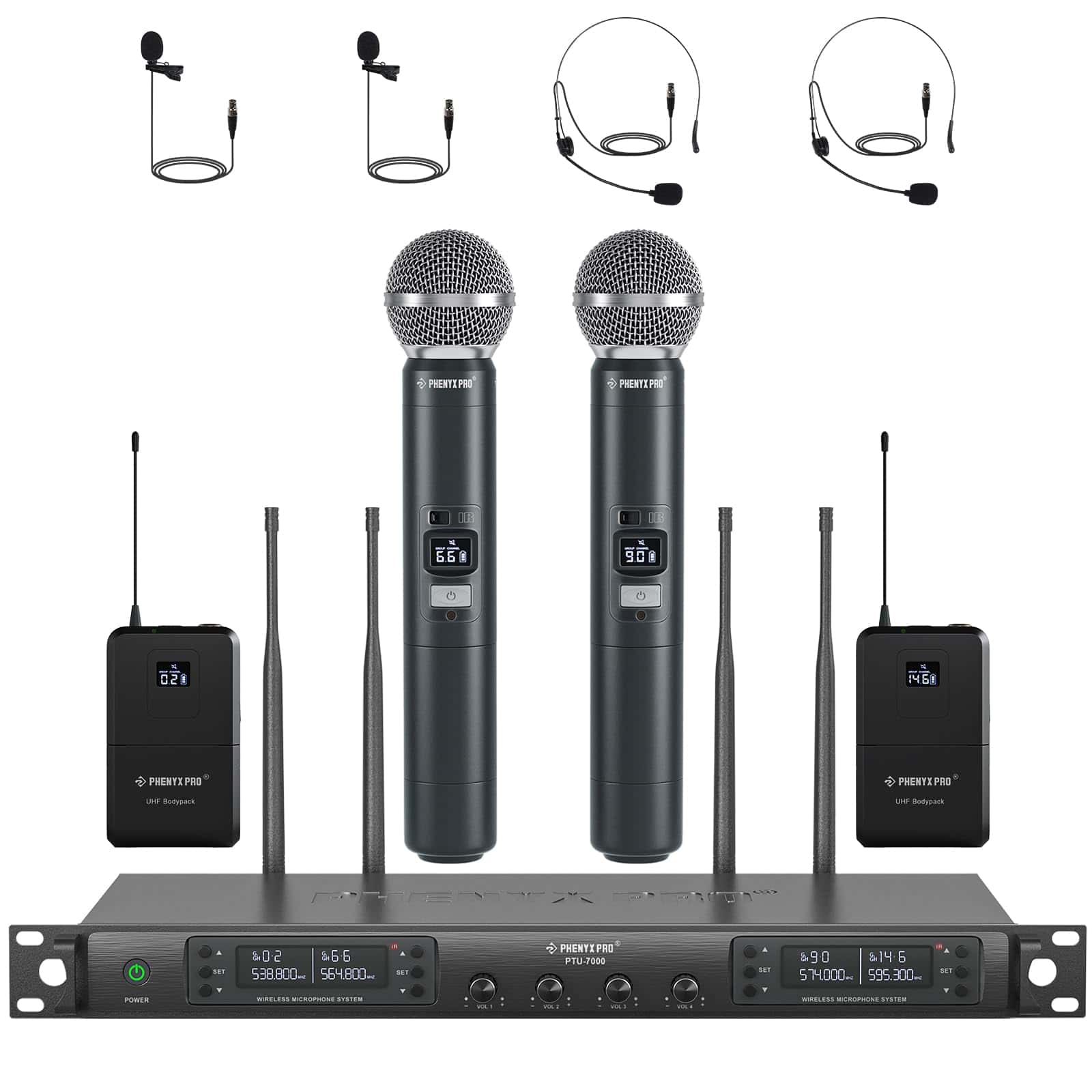 Sistema de Micrófono Inalámbrico Phenyx Pro Quad con 4x40