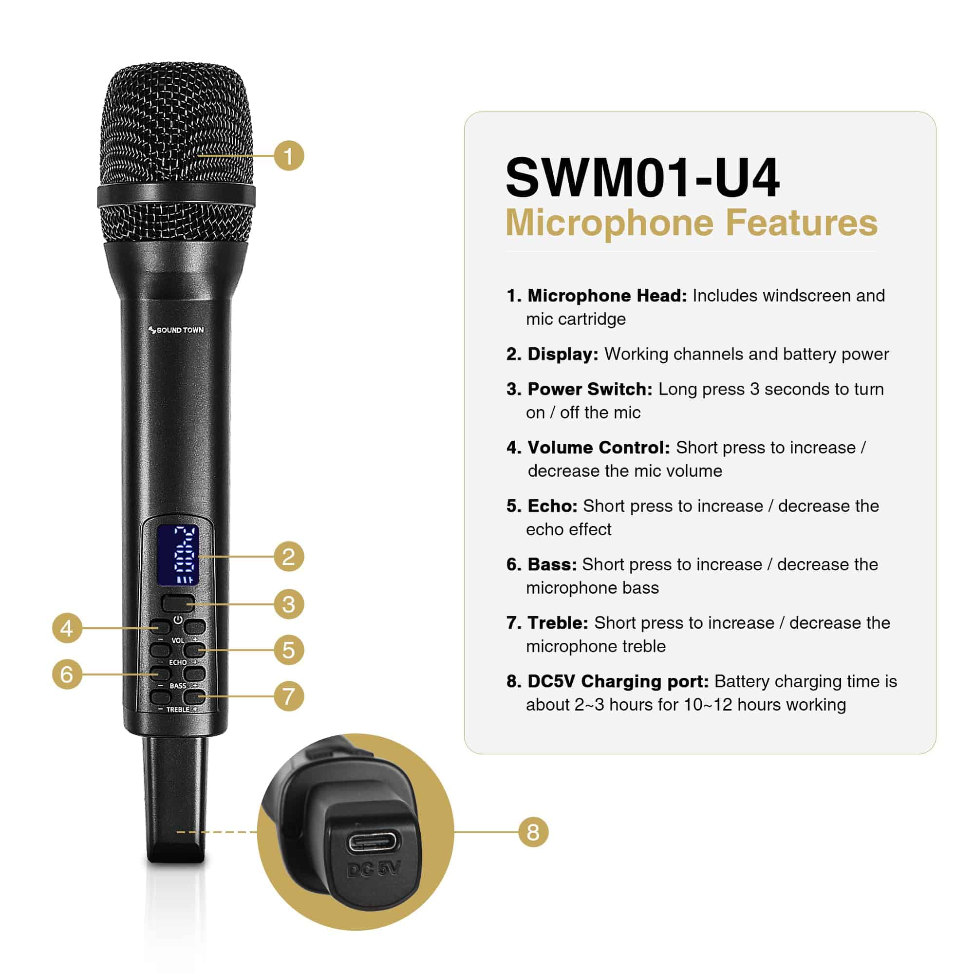 Sistema de Micrófono Inalámbrico Recargable Sound Town - Imagen 3