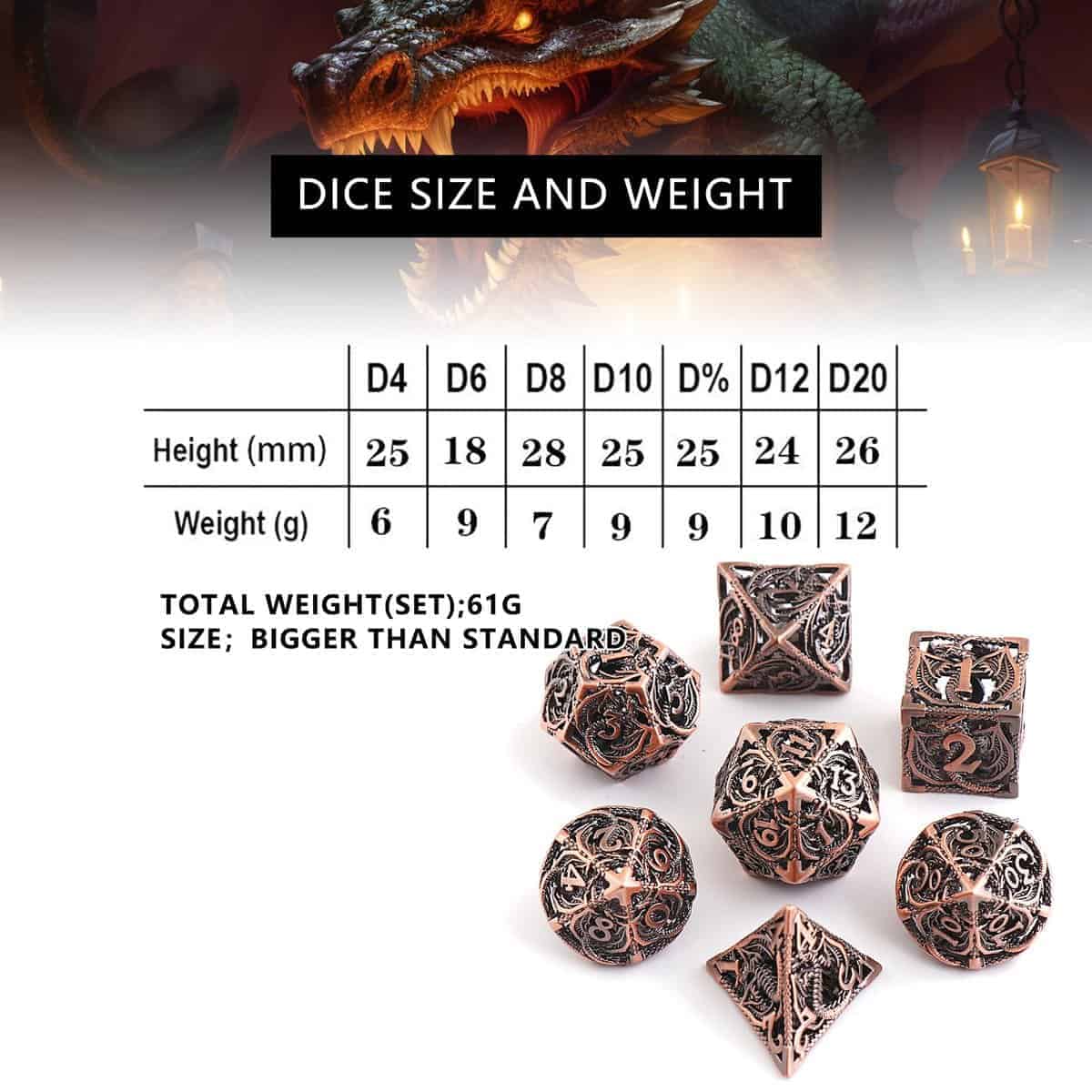 Set de Dados Huecos DUROTAN 7 Piezas d y d dados Metal D&D - Imagen 4