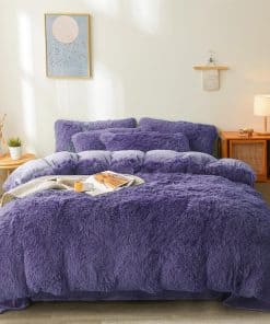 Juego de Edredón de Piel Sintética Azul Marino Fluffy Twin