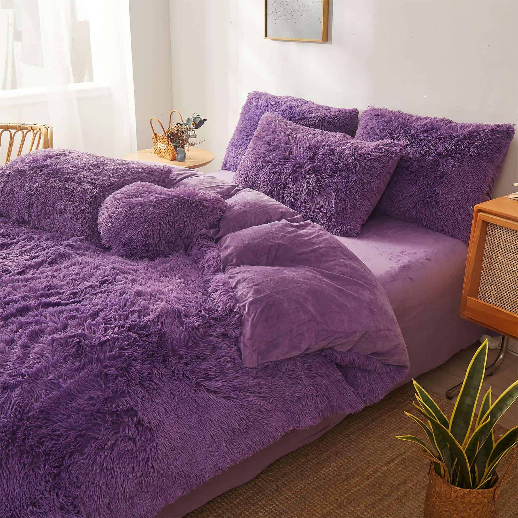 Juego de Funda de Edredón de Lujo Morado Oscuro Felpa FOPPA - Imagen 5