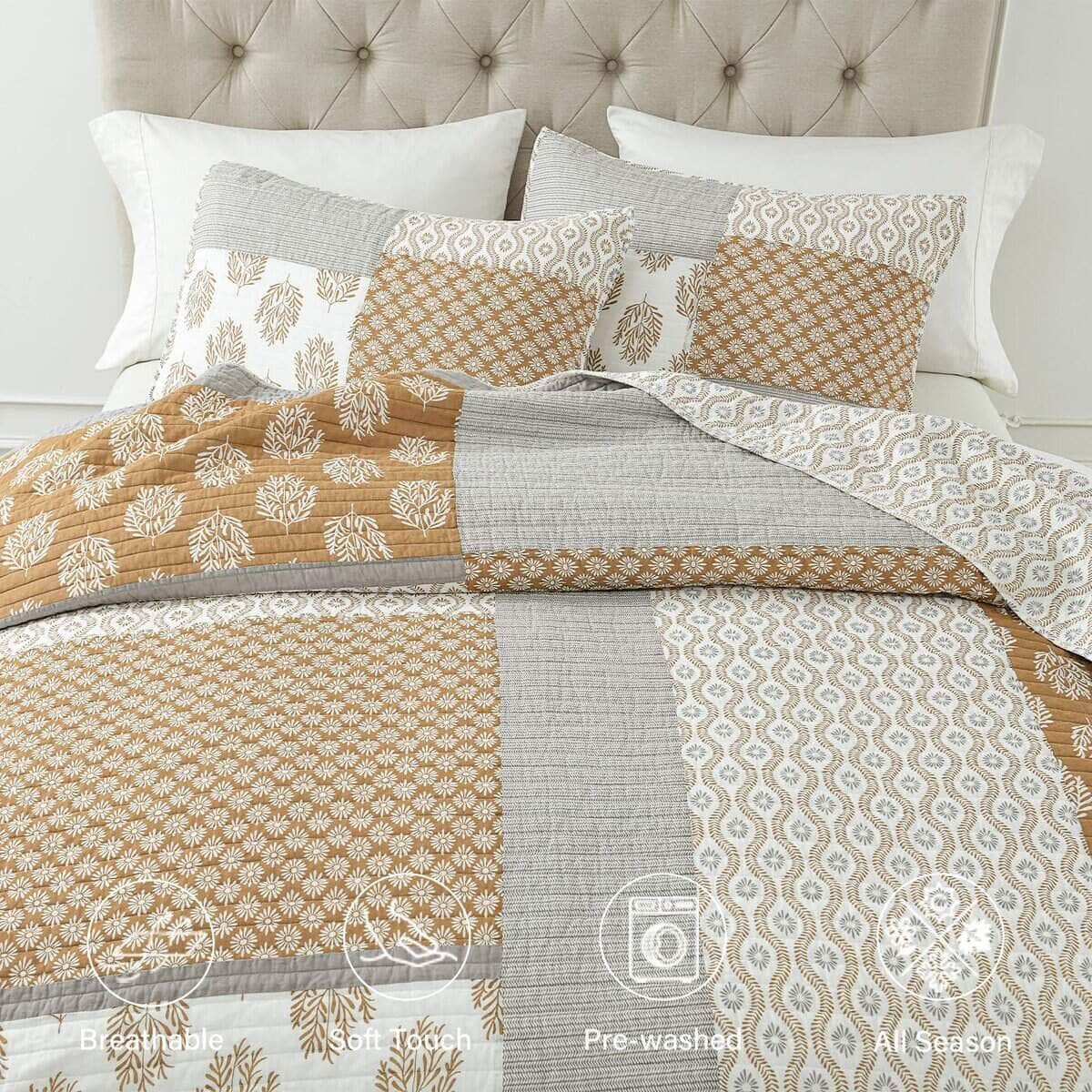 Colcha Queen Size de Finlonte, Juego de Edredón de Algodón - Imagen 5